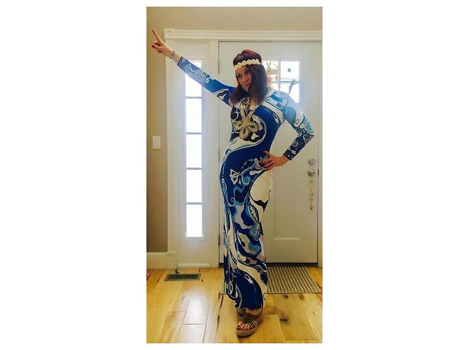 Emilio Pucci Vestido Maxi Estampado de Manga Comprida Branco Azul Cinza Azul escuro - vista 5