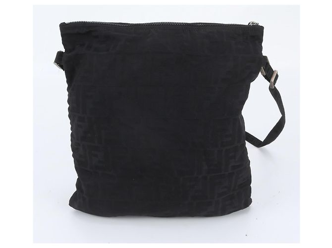 Borsa a tracolla Fendi Zucca 26715 in pelle e nylon nero - vista 3