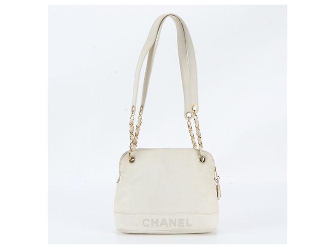 Borsa a tracolla Chanel in pelle Caviar Bianco - vista 3