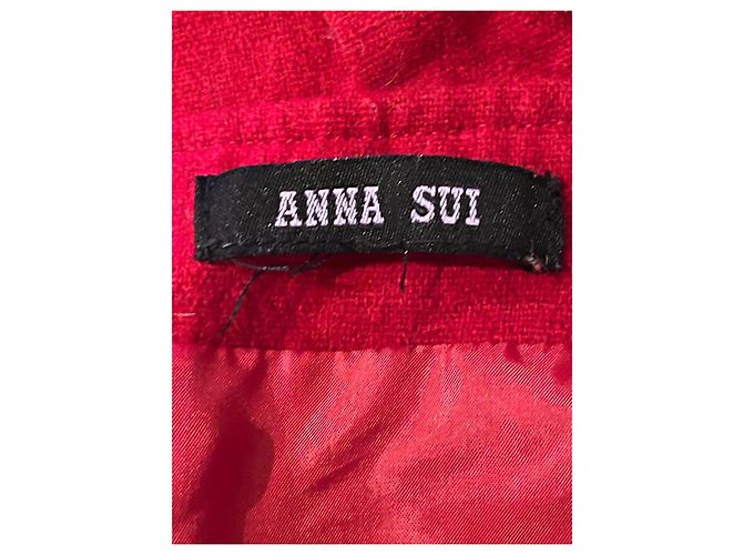Anna Sui Rotes Wollkleid mit Peplum und schwarzen Bändern - Ansicht 5