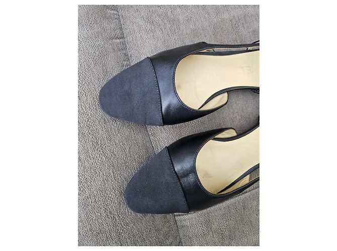 Chanel Slingback basse in pelle e tessuto nero - vista 10