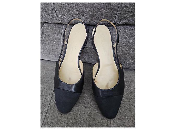 Chanel Slingback basse in pelle e tessuto nero - vista 12