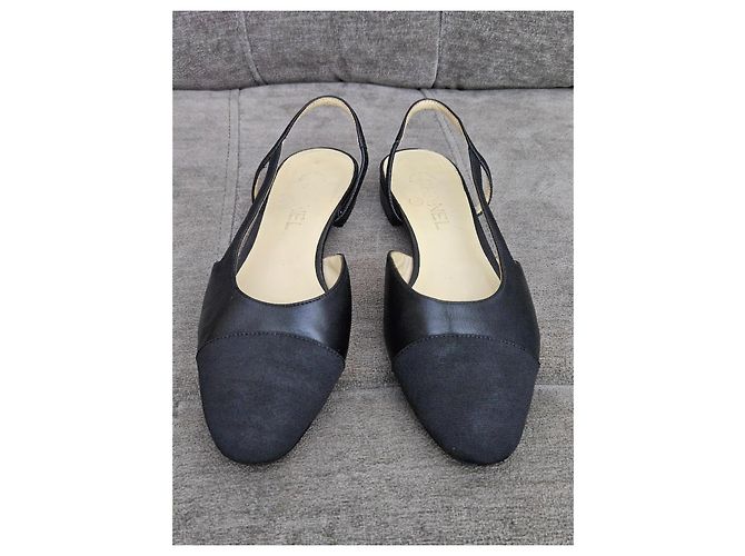 Chanel Slingback basse in pelle e tessuto nero - vista 17