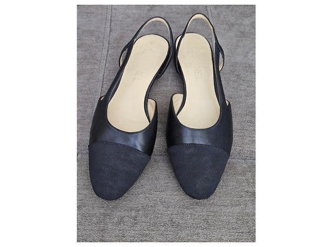 Chanel Slingback basse in pelle e tessuto nero - vista 2
