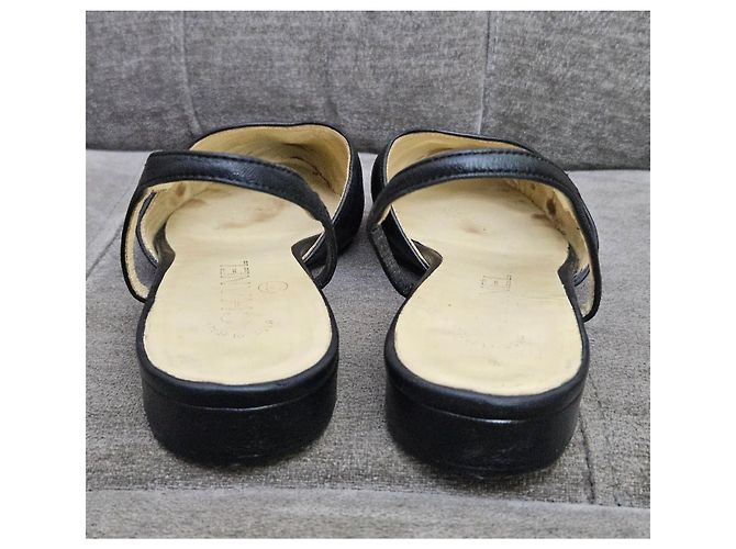 Chanel Slingback basse in pelle e tessuto nero - vista 7