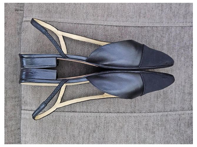 Chanel Slingback basse in pelle e tessuto nero - vista 8