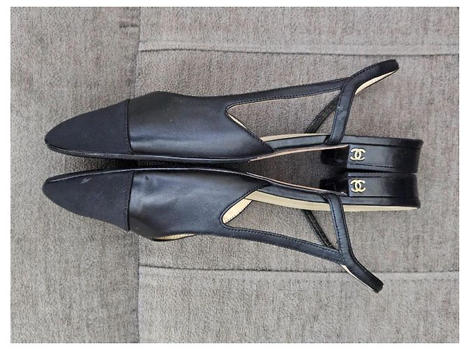 Chanel Slingback basse in pelle e tessuto nero - vista 9
