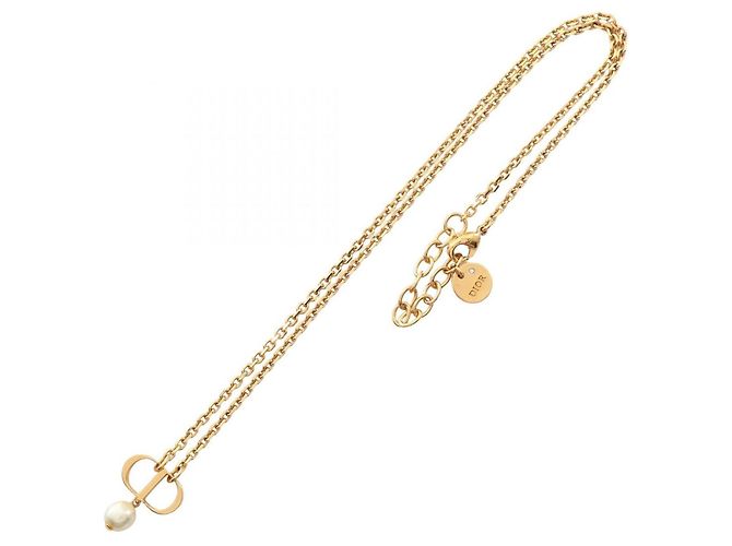 Collana Christian Dior CD Logo Bianco D'oro - vista 2