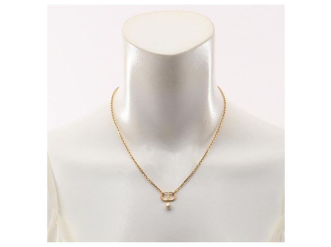 Collana Christian Dior CD Logo Bianco D'oro - vista 4