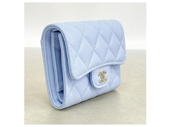 Chanel Light Blue Tri-fold Geldbörse Hellblau - Ansicht 2