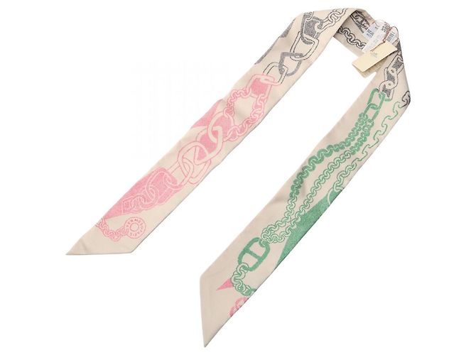 Hermès Lenço Hermes Twilly Boucles et Maillons Multicor Bege - vista 2