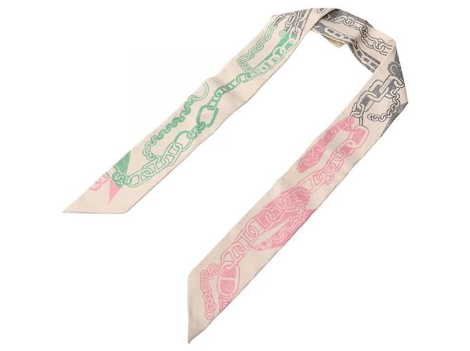 Hermès Lenço Hermes Twilly Boucles et Maillons Multicor Bege - vista 3