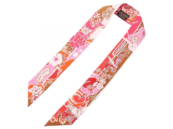 Hermès Lenço Hermes Twilly Bingata Rosa Multicor Laranja - vista 2
