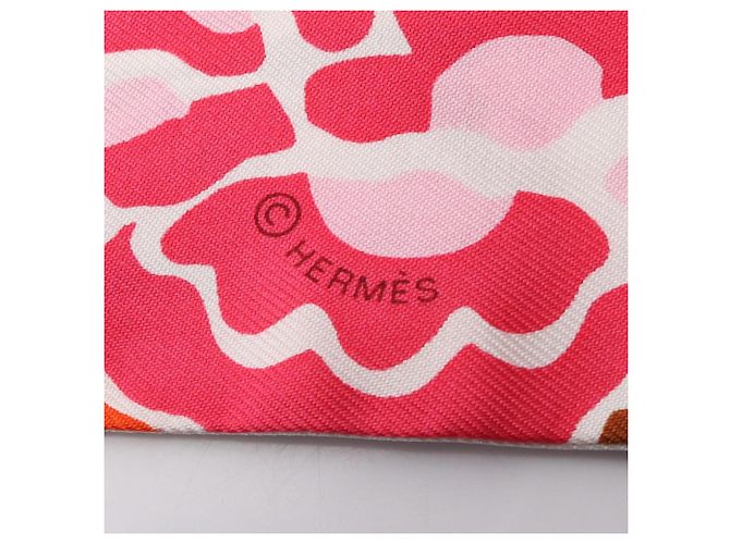 Hermès Lenço Hermes Twilly Bingata Rosa Multicor Laranja - vista 4