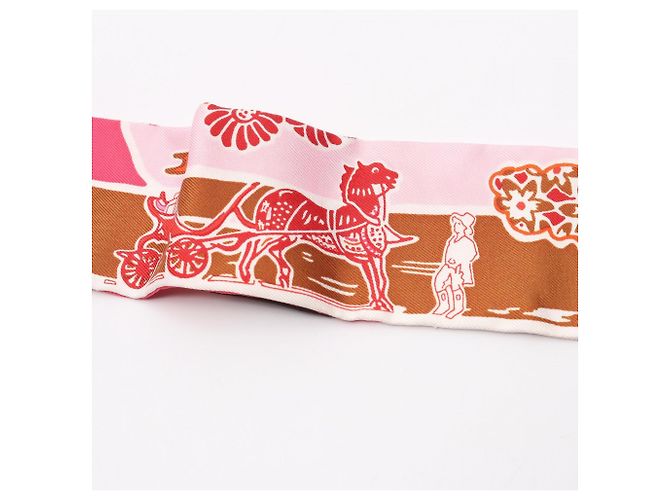 Hermès Lenço Hermes Twilly Bingata Rosa Multicor Laranja - vista 6