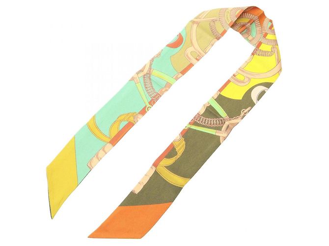 Hermès Twilly Eperon d'Or Scarf Muffler Multicolore Cachi - vista 3