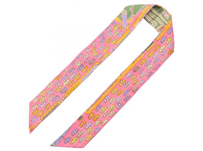 Hermès Twilly Pantin City Ribbon Scarf Rosa Multicolore - vista 3