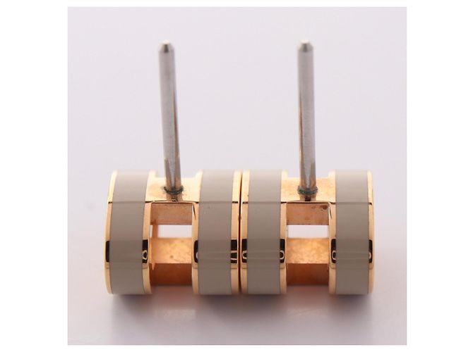 Hermès Orecchini Hermes Mini Pop H Stud Earrings Beige D'oro - vista 6