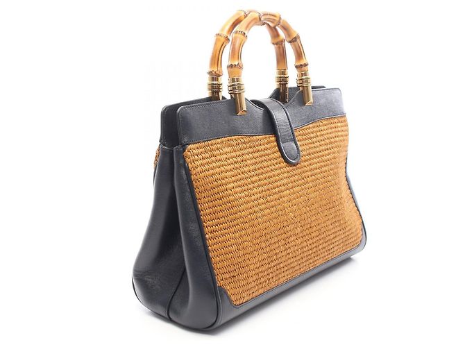 mala 2-Way Gucci GG Marmont Bamboo Marrom Azul marinho - vista 2