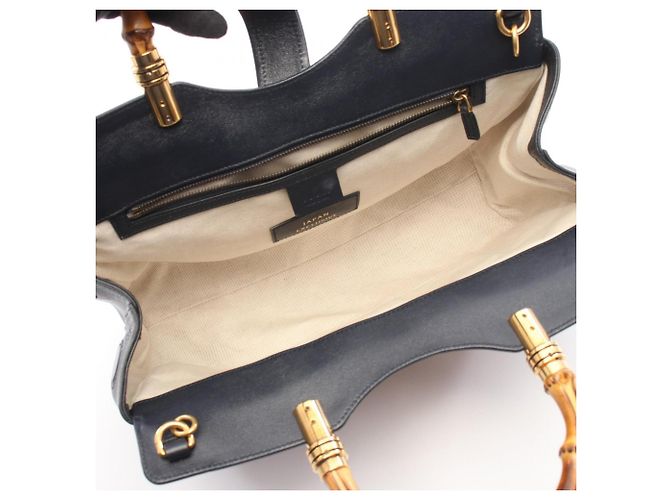 mala 2-Way Gucci GG Marmont Bamboo Marrom Azul marinho - vista 3