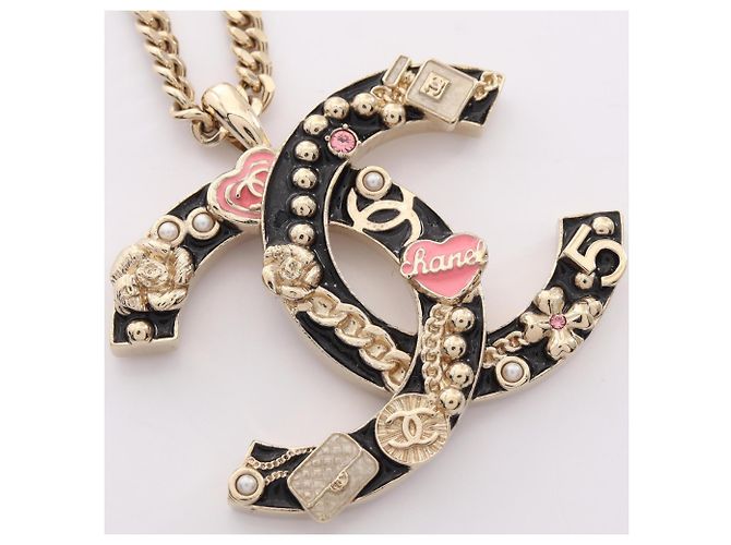 Chanel B24P Coco Mark Icon Motif Halskette Schwarz Pink Golden - Ansicht 6