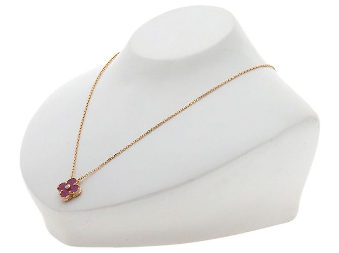 Collana Van Cleef & Arpels Vintage Alhambra in rodonite e diamanti - vista 4