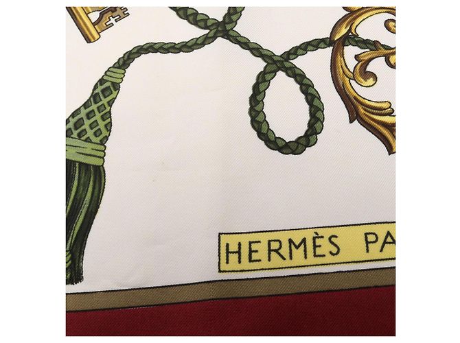 Hermès Foulard Hermes Carre 90 Les Cles Bianco Multicolore Bordò - vista 8