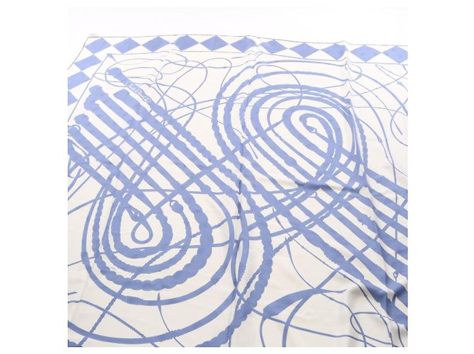 Hermès Hermes Carre Geant 140 Fouets et Badines Tattoo Scarf Bianco Blu - vista 2