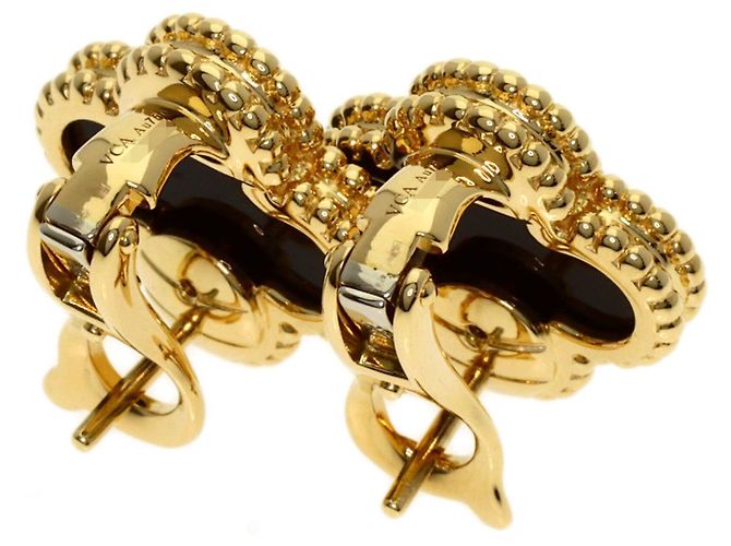 Orecchini Van Cleef & Arpels Vintage Alhambra Onyx - vista 4