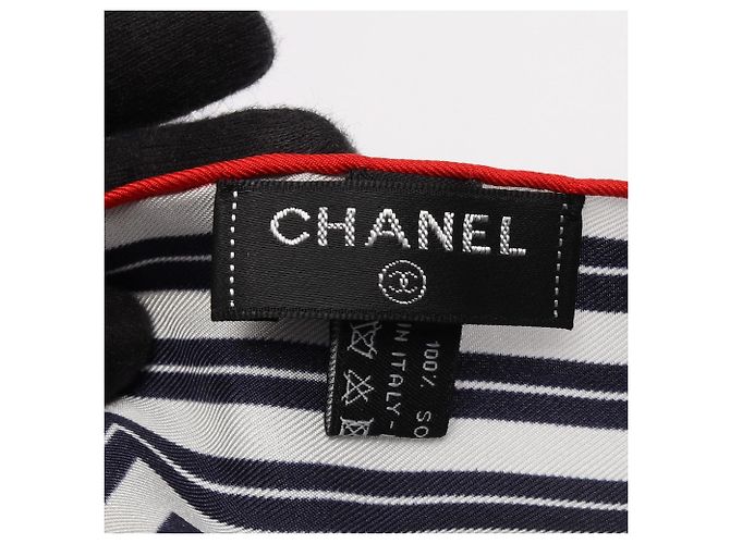 Chanel Coco Mark Silk Scarf White Multiple colors Navy blue - view 2