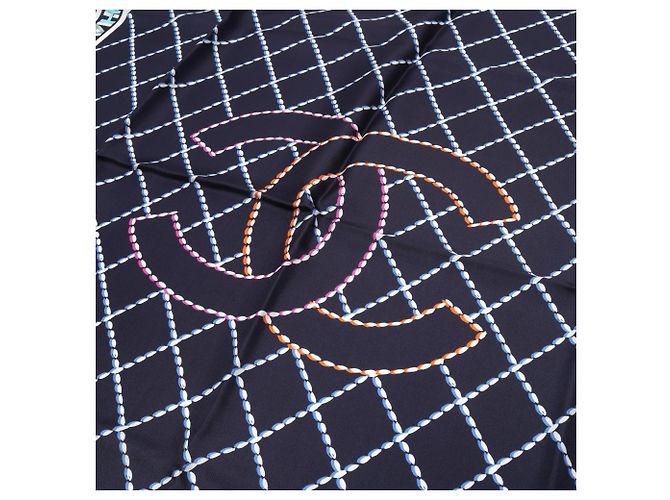 Chanel Coco Mark Silk Scarf White Multiple colors Navy blue - view 4