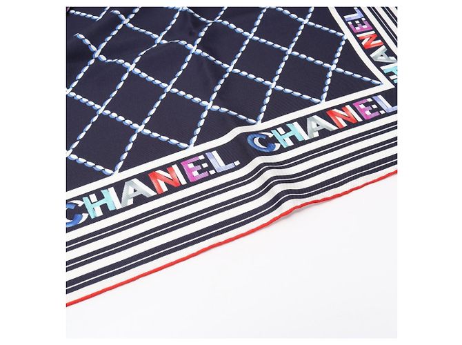 Chanel Coco Mark Silk Scarf White Multiple colors Navy blue - view 5