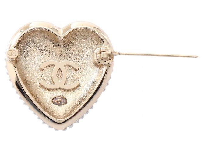 Chanel Coco Mark Heart Brosche Schwarz Weiß Golden - Ansicht 2