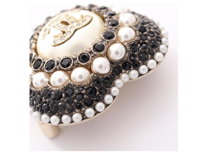 Chanel Coco Mark Heart Brosche Schwarz Weiß Golden - Ansicht 6