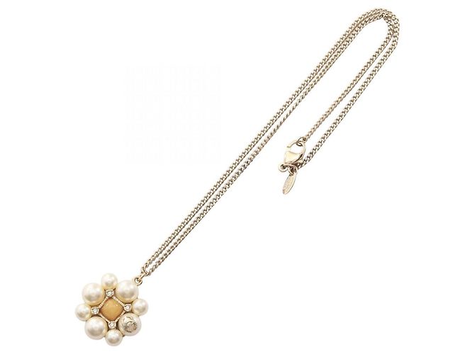 Chanel Coco Mark Flower Halskette Weiß Golden - Ansicht 3