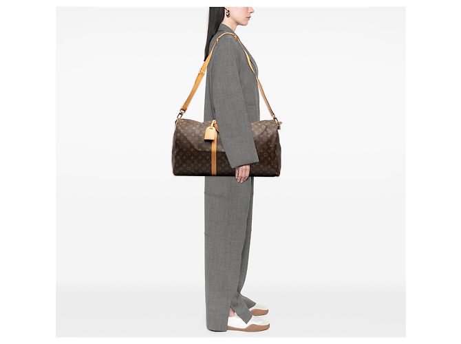 Louis Vuitton Brown Monogram Keepall Bandouliere 55 Marrone - vista 7