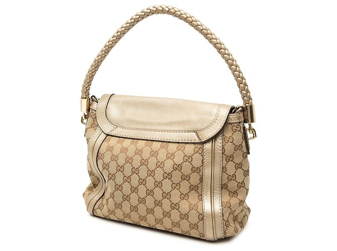 Gucci Bella Klappentasche aus beigem GG Canvas - Ansicht 2