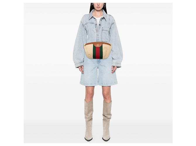 Gucci Gürteltasche aus beigem Canvas mit Web-Streifen - Ansicht 6