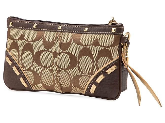 Pouch da polso Coach Beige Small Signature Canvas and Leather Studded - vista 2