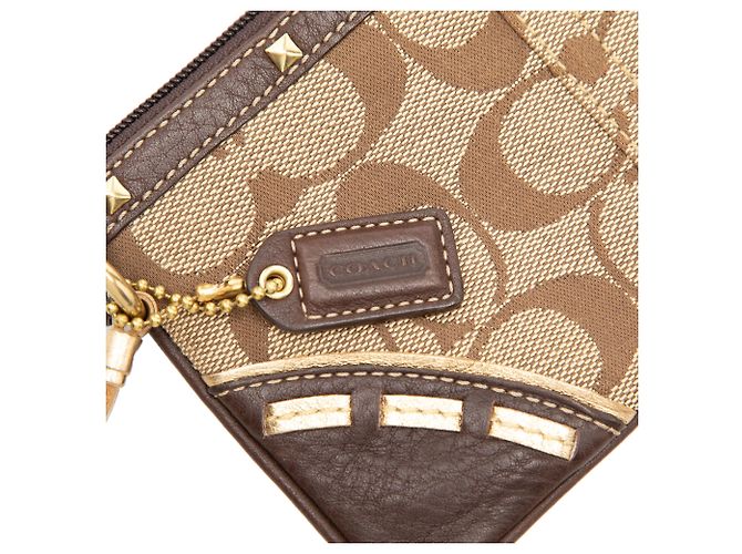 Pouch da polso Coach Beige Small Signature Canvas and Leather Studded - vista 5