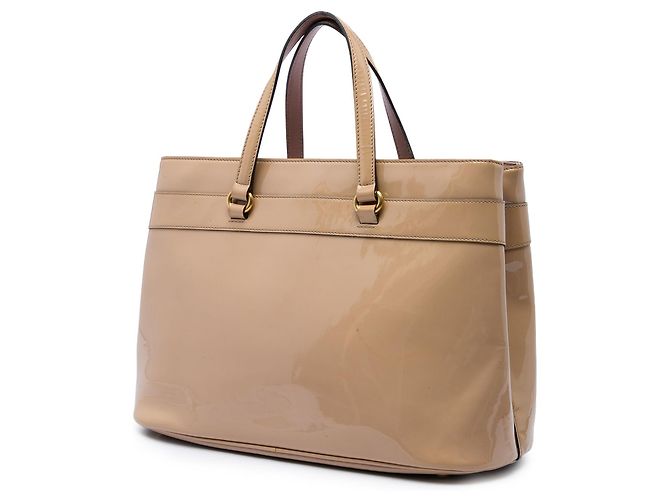 Borsa Satchel Gucci Bright Bit in vernice beige - vista 2