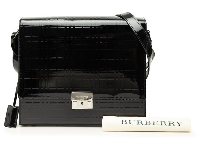 Borsa crossbody Burberry in vernice embossed House Check nera Nero - vista 7