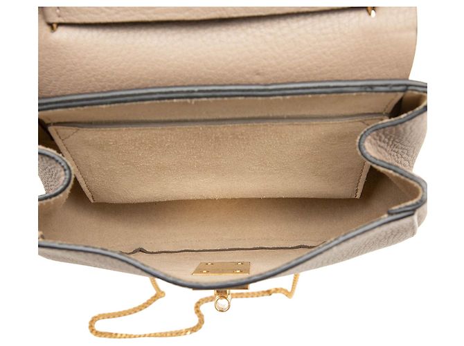 Chloé Mini Borsa a Tracolla Drew in Pelle di Agnello Grana Marrone Taupe - vista 4