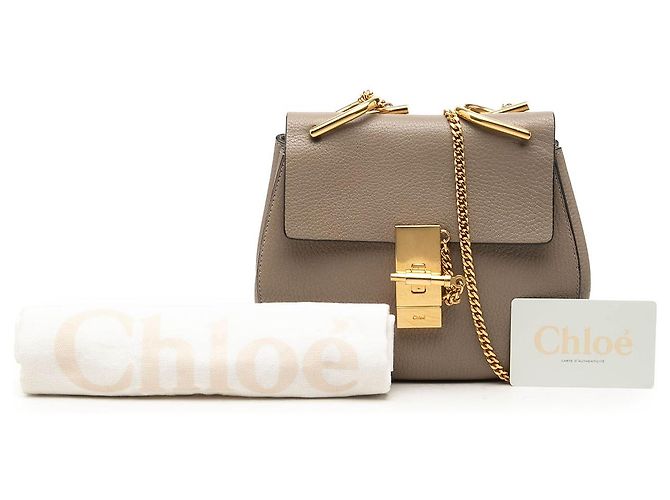 Chloé Mini Borsa a Tracolla Drew in Pelle di Agnello Grana Marrone Taupe - vista 7