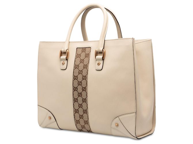 Tote Gucci in vitello bianco e tela GG Nailhead Crudo - vista 2
