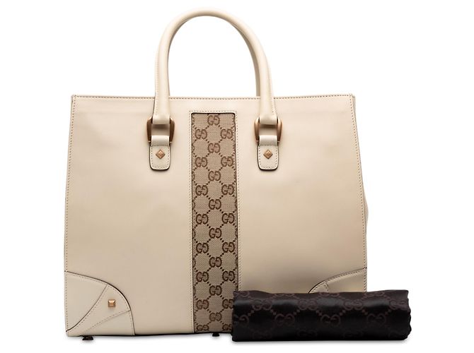 Tote Gucci in vitello bianco e tela GG Nailhead Crudo - vista 7