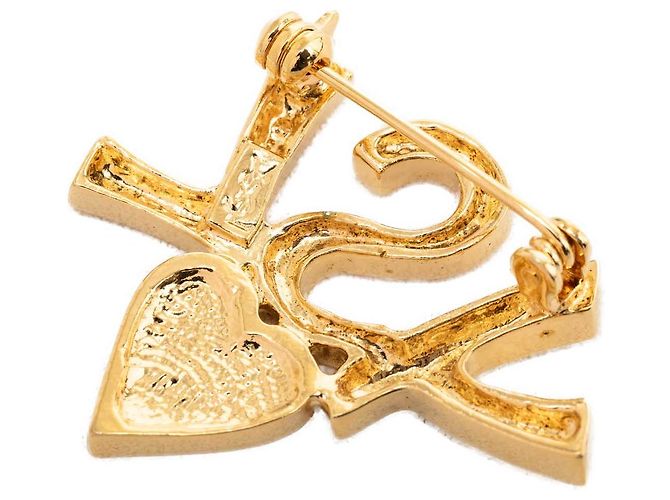 Autre Marque Spilla Saint Laurent Cuore in Cristalli e Logo Placcato Oro D'oro - vista 3