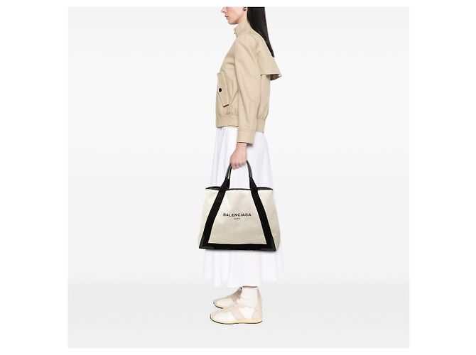 Balenciaga Cabas Tote M em lona branca e azul marinho Branco - vista 6