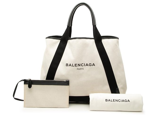 Balenciaga Cabas Tote M em lona branca e azul marinho Branco - vista 7