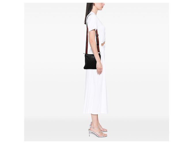 Borsa a tracolla Gucci in tela GG nera con fascia Web Nero - vista 6